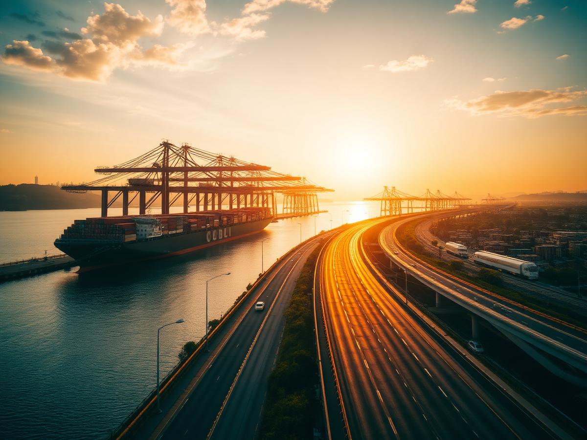 Puerto de contenedores y autopista en Brasil