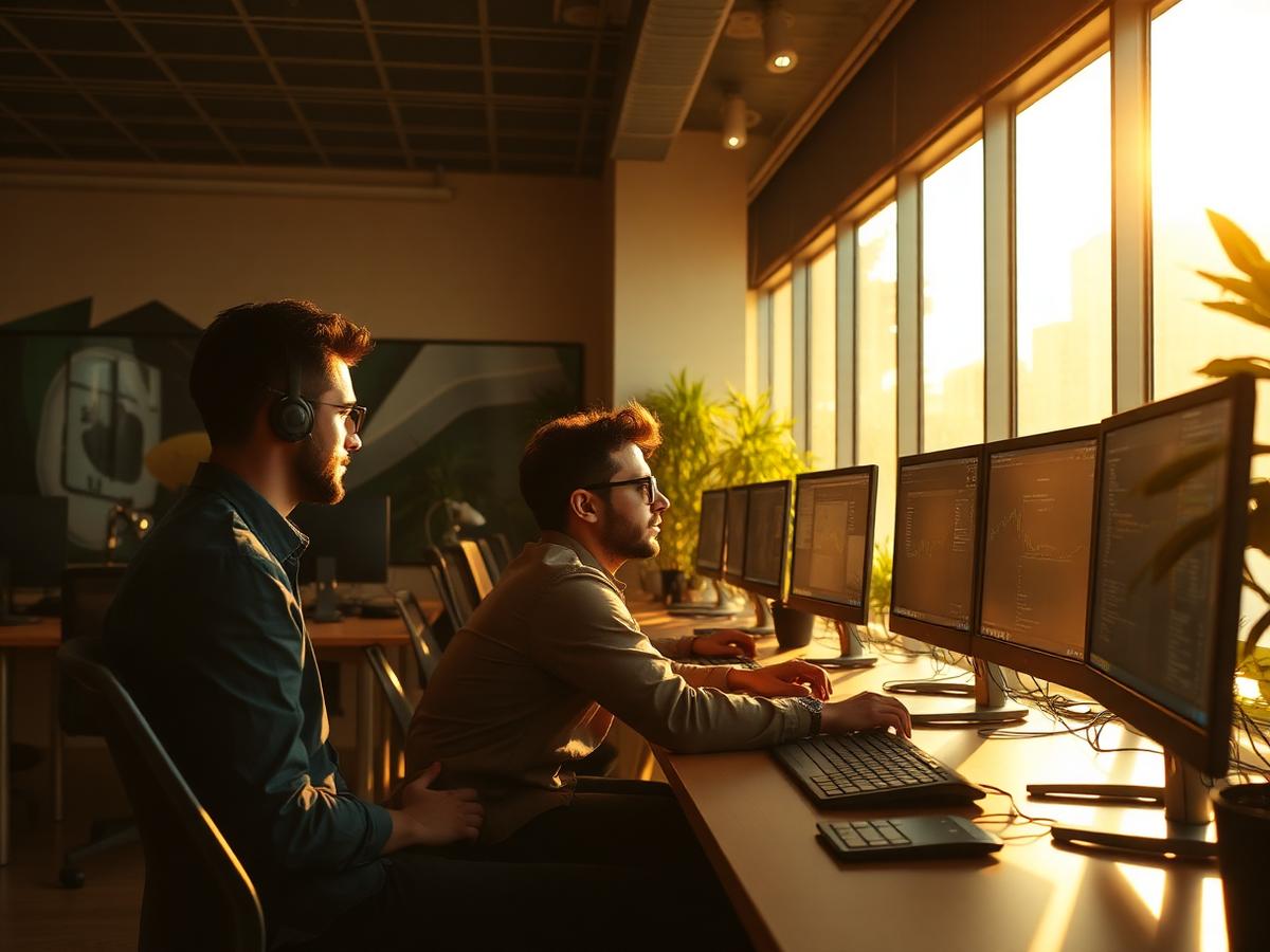 Equipo de tecnología brasileño trabajando en oficina